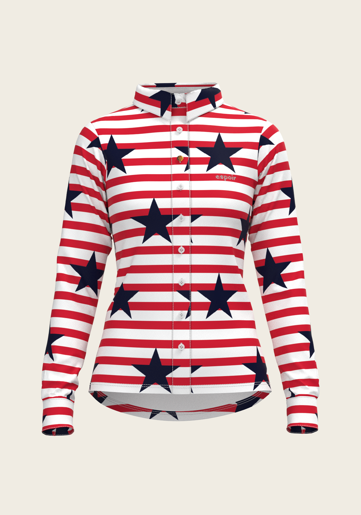  Navy Stars on Red Stripes Ladies Button Shirt - Equine Exchange Tack Shop