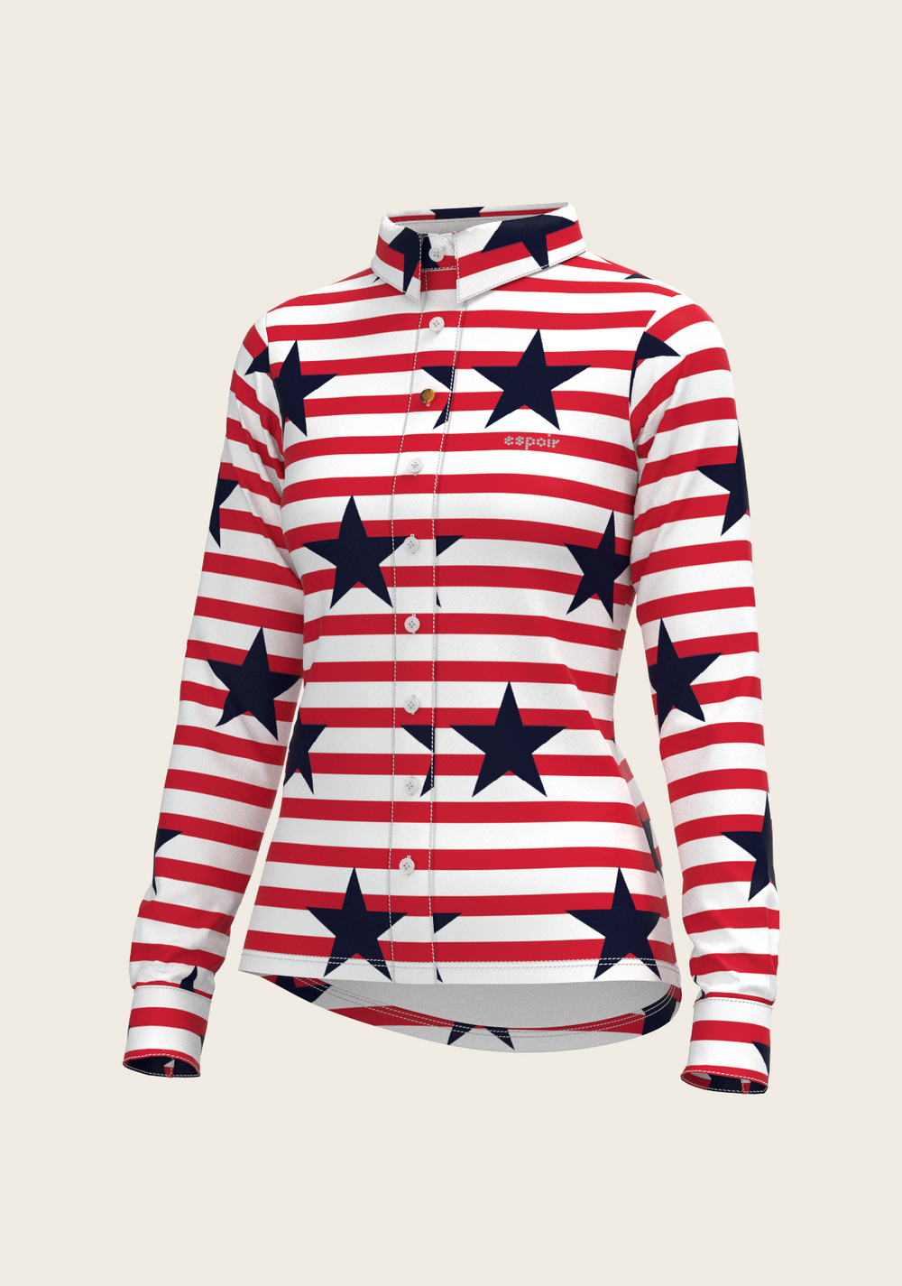  Navy Stars on Red Stripes Ladies Button Shirt - Equine Exchange Tack Shop