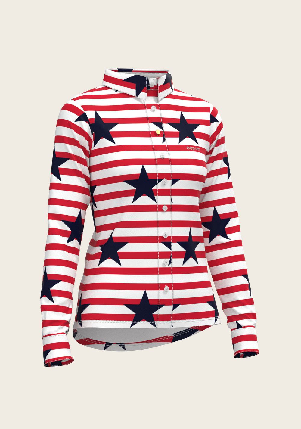  Navy Stars on Red Stripes Ladies Button Shirt - Equine Exchange Tack Shop