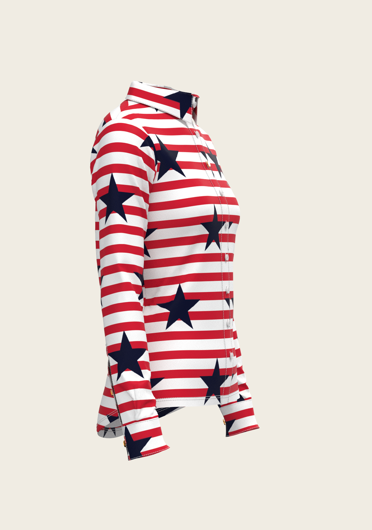  Navy Stars on Red Stripes Ladies Button Shirt - Equine Exchange Tack Shop