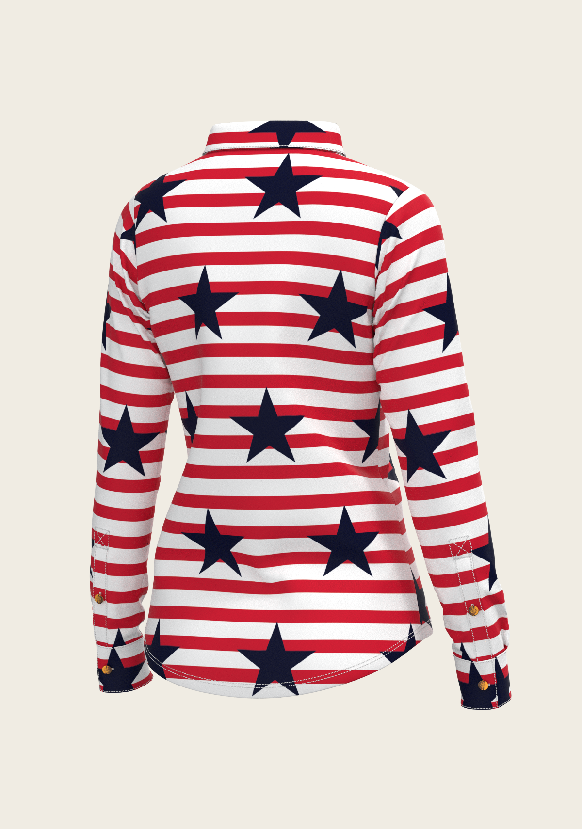  Navy Stars on Red Stripes Ladies Button Shirt - Equine Exchange Tack Shop