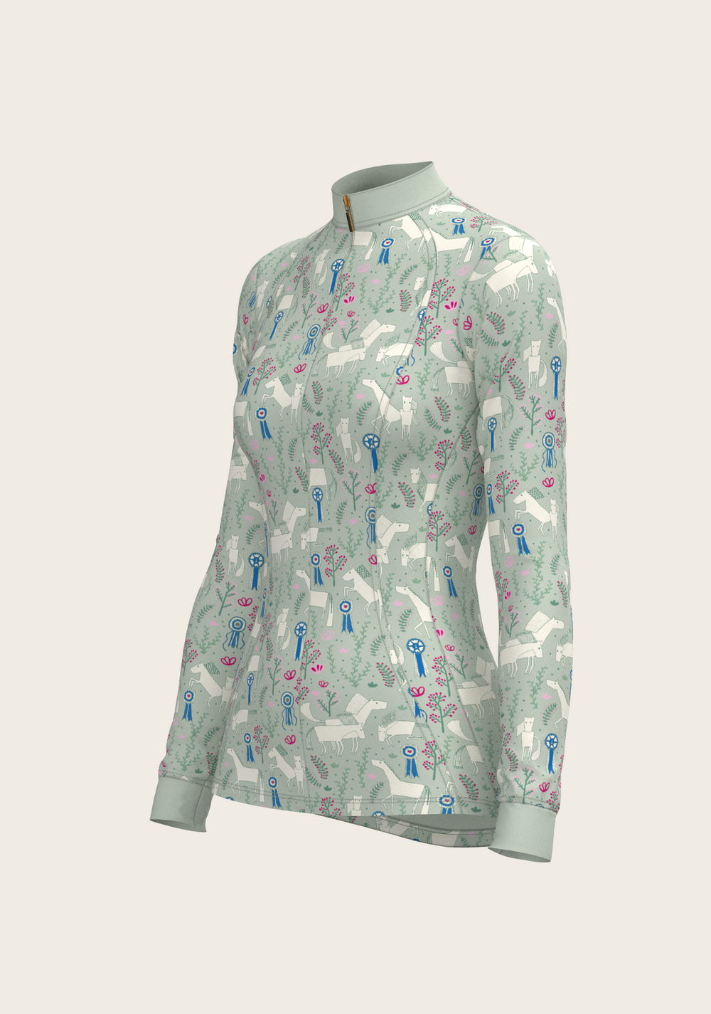  Rosettes on Lime Green Quarter Zip Sun Shirt - Equine Exchange Tack Shop