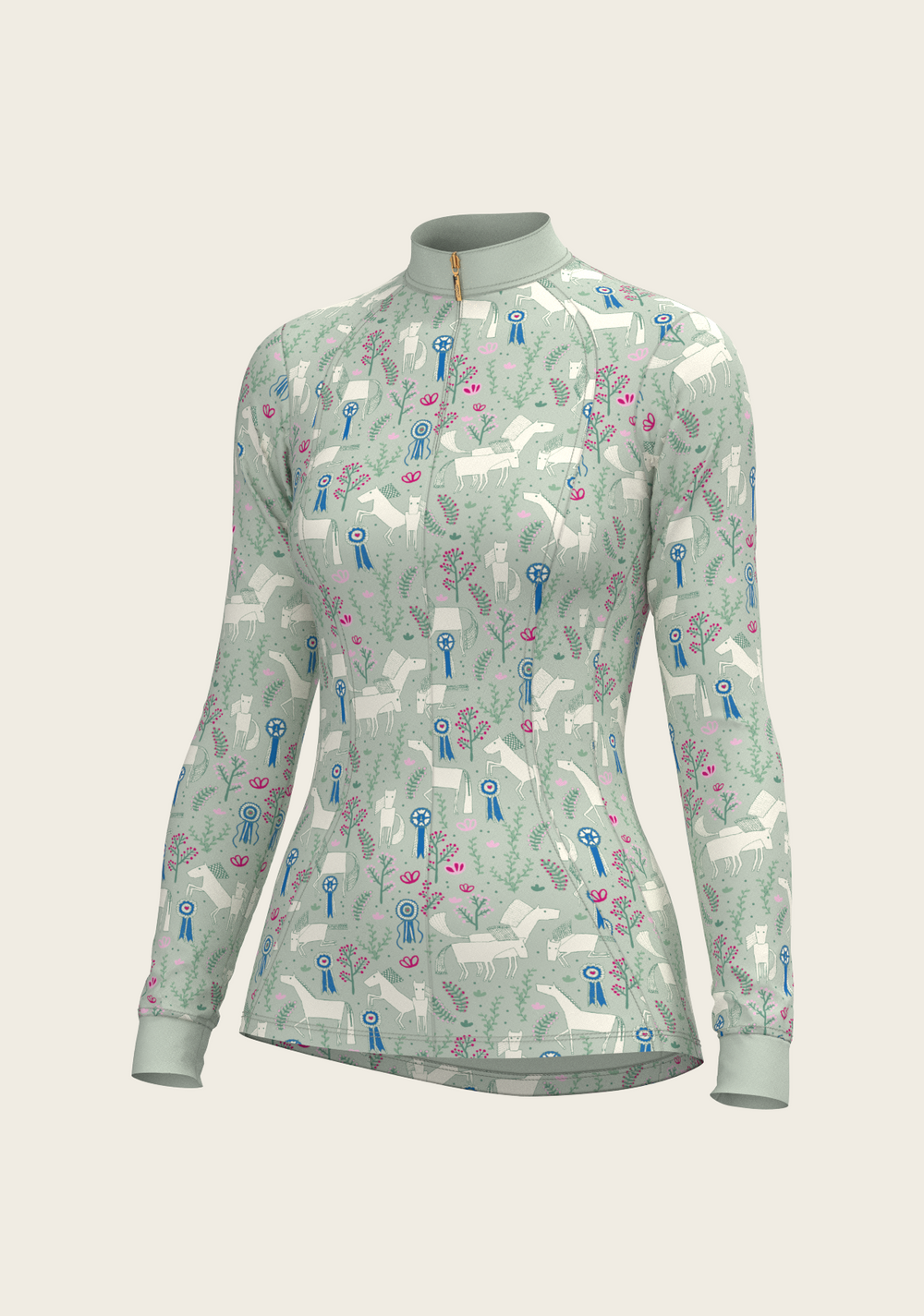  Rosettes on Lime Green Quarter Zip Sun Shirt - Equine Exchange Tack Shop