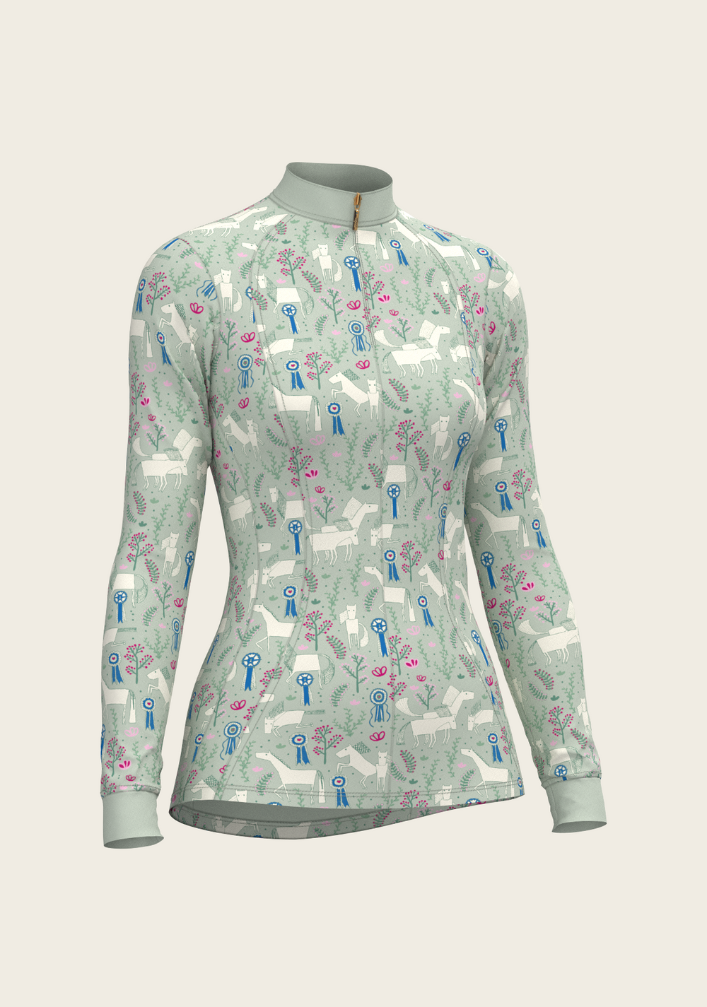  Rosettes on Lime Green Quarter Zip Sun Shirt - Equine Exchange Tack Shop