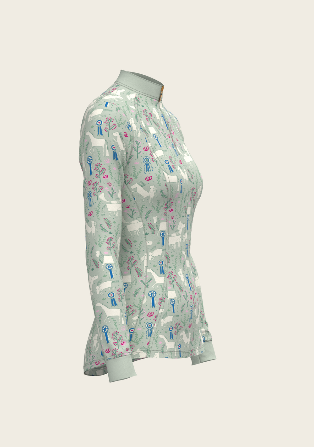  Rosettes on Lime Green Quarter Zip Sun Shirt - Equine Exchange Tack Shop