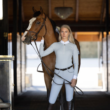 Heidi - Long Sleeve Riding Top with Crystal Fabric Trim  