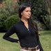 Heidi - Long Sleeve Riding Top with Crystal Fabric Trim  