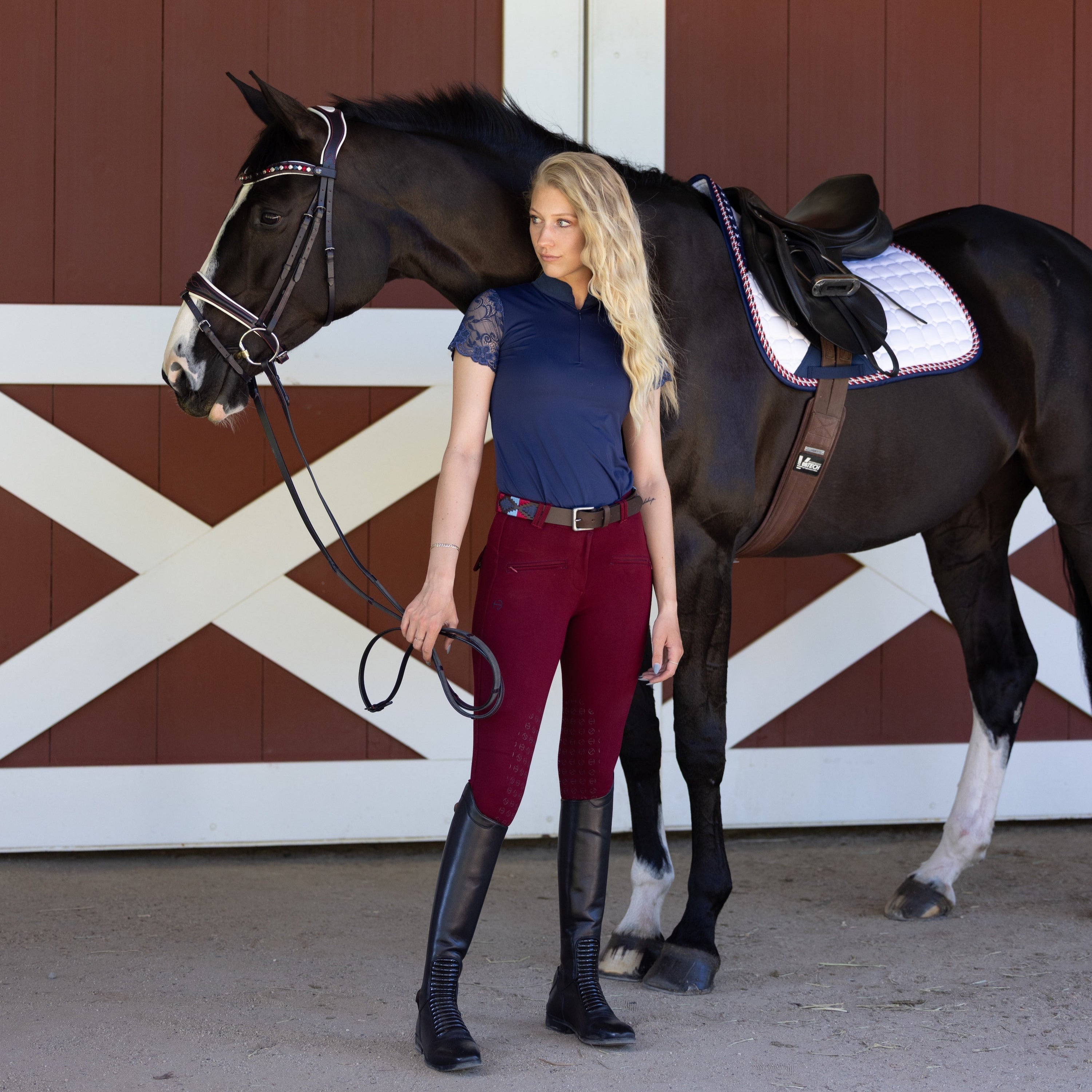 Tara - Short Sleeve Lace Competition Shirt Navy - Equine Exchange Tack Shop