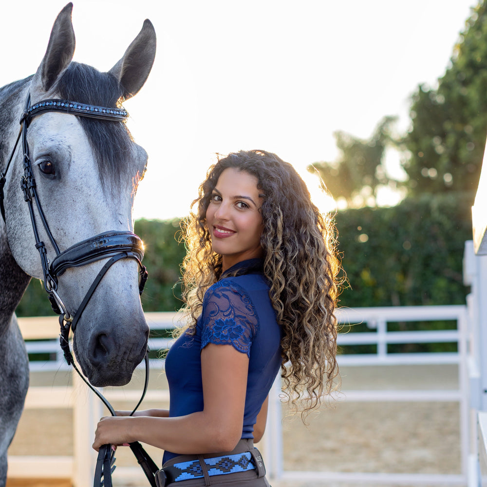 Tara - Short Sleeve Lace Competition Shirt Navy - Equine Exchange Tack Shop
