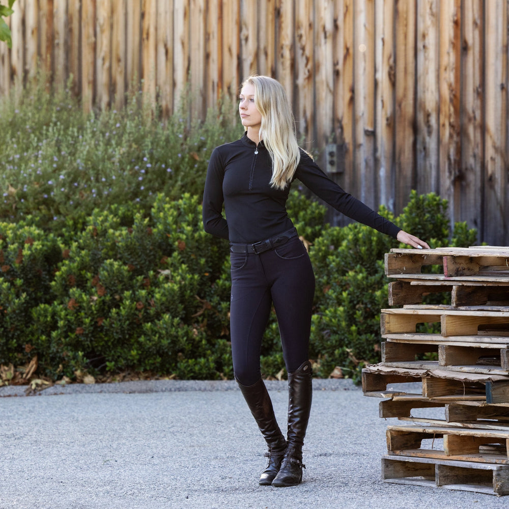 Heidi - Long Sleeve Riding Top with Crystal Fabric Trim - Equine Exchange Tack Shop