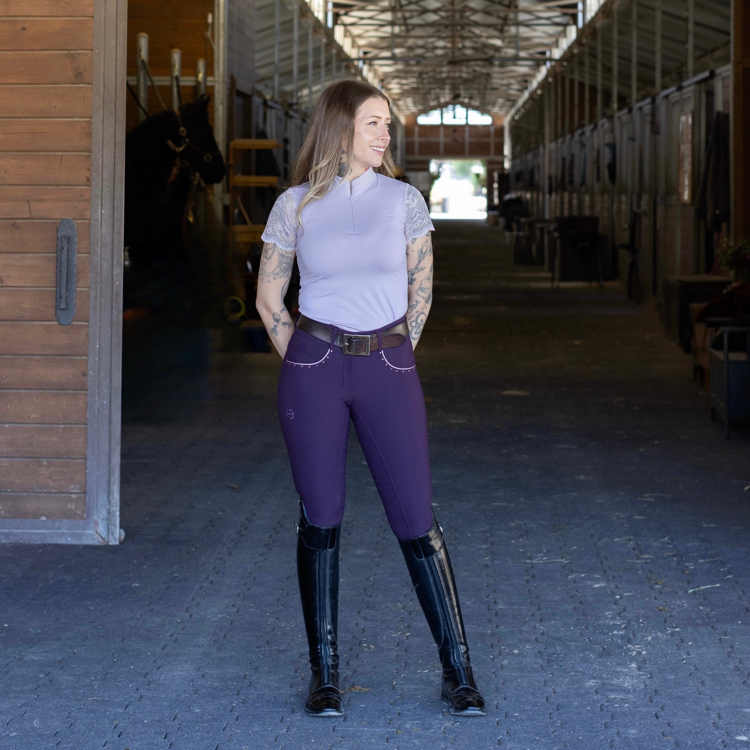 Charlie Short Sleeve Lace Riding Shirt - Light Amethyst - Equine Exchange Tack Shop