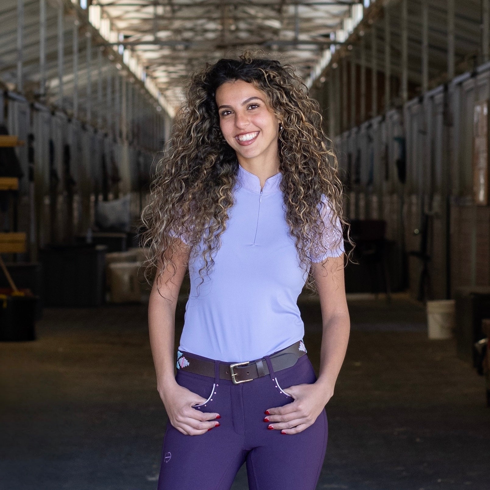 Charlie Short Sleeve Lace Riding Shirt - Lilac - Equine Exchange Tack Shop