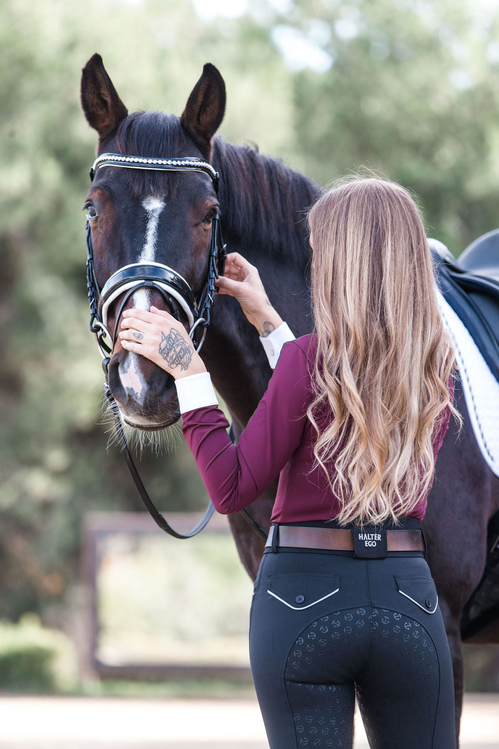 Elyse - Burgundy Long Sleeve Women's Riding Shirt - Equine Exchange Tack Shop