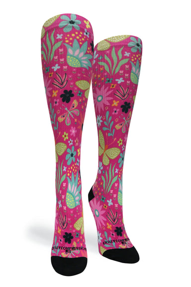 Magenta Florals Compression Socks - Equine Exchange Tack Shop