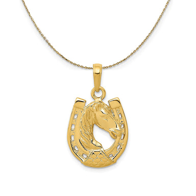 14k Yellow Gold Horse Head and Horseshoe Necklace - Equine Exchange Tack Shop