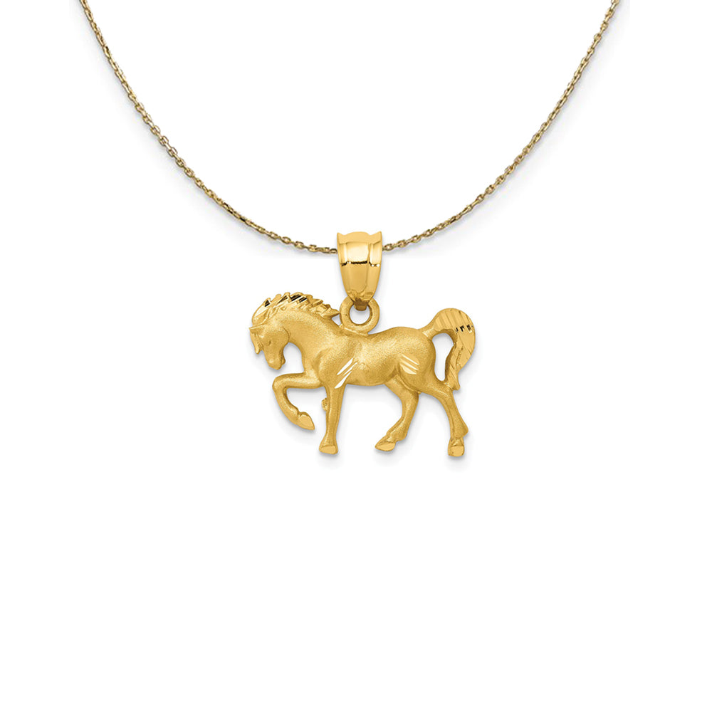 14k Yellow Gold Diamond-Cut Horse, 18mm (11/16 Inch) Necklace - Equine Exchange Tack Shop