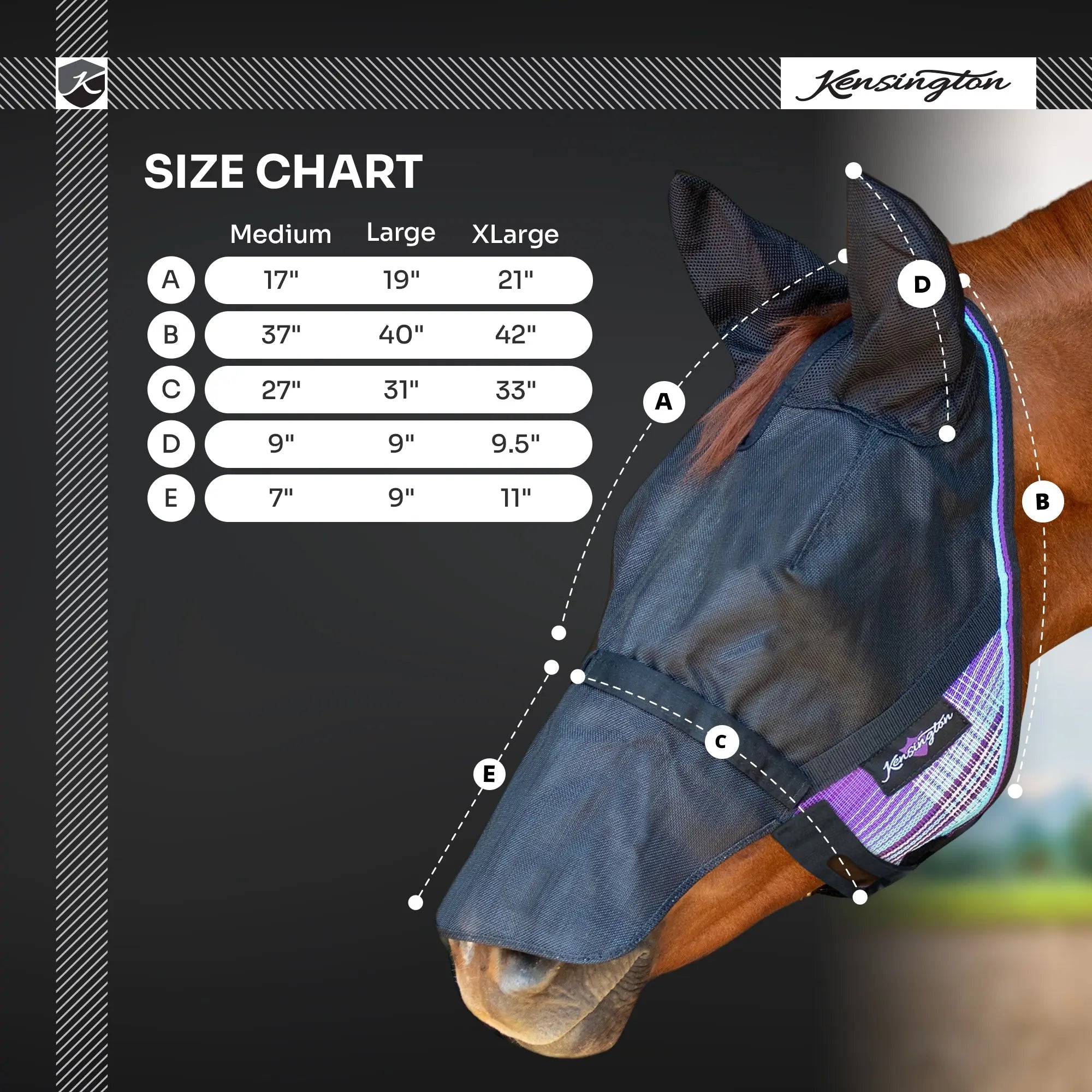 UViator CatchMask - Soft Mesh Ears with Forelock Opening and Removable Nose - 90% UV Blocking - Equine Exchange Tack Shop