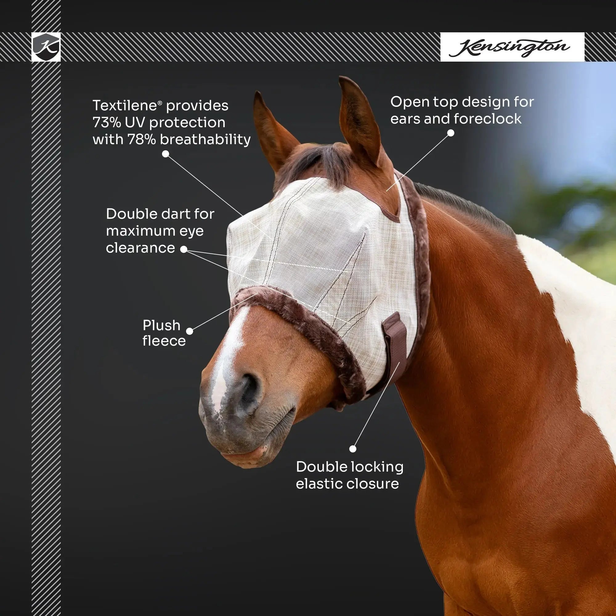 Fly Mask with Fleece Trim - Open Ear Design - 73% UV Blocking - Equine Exchange Tack Shop