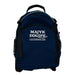 Majyk Equipe show and barn bag in navy with a hat compartment and backpack straps, showing detailed stitching and design.