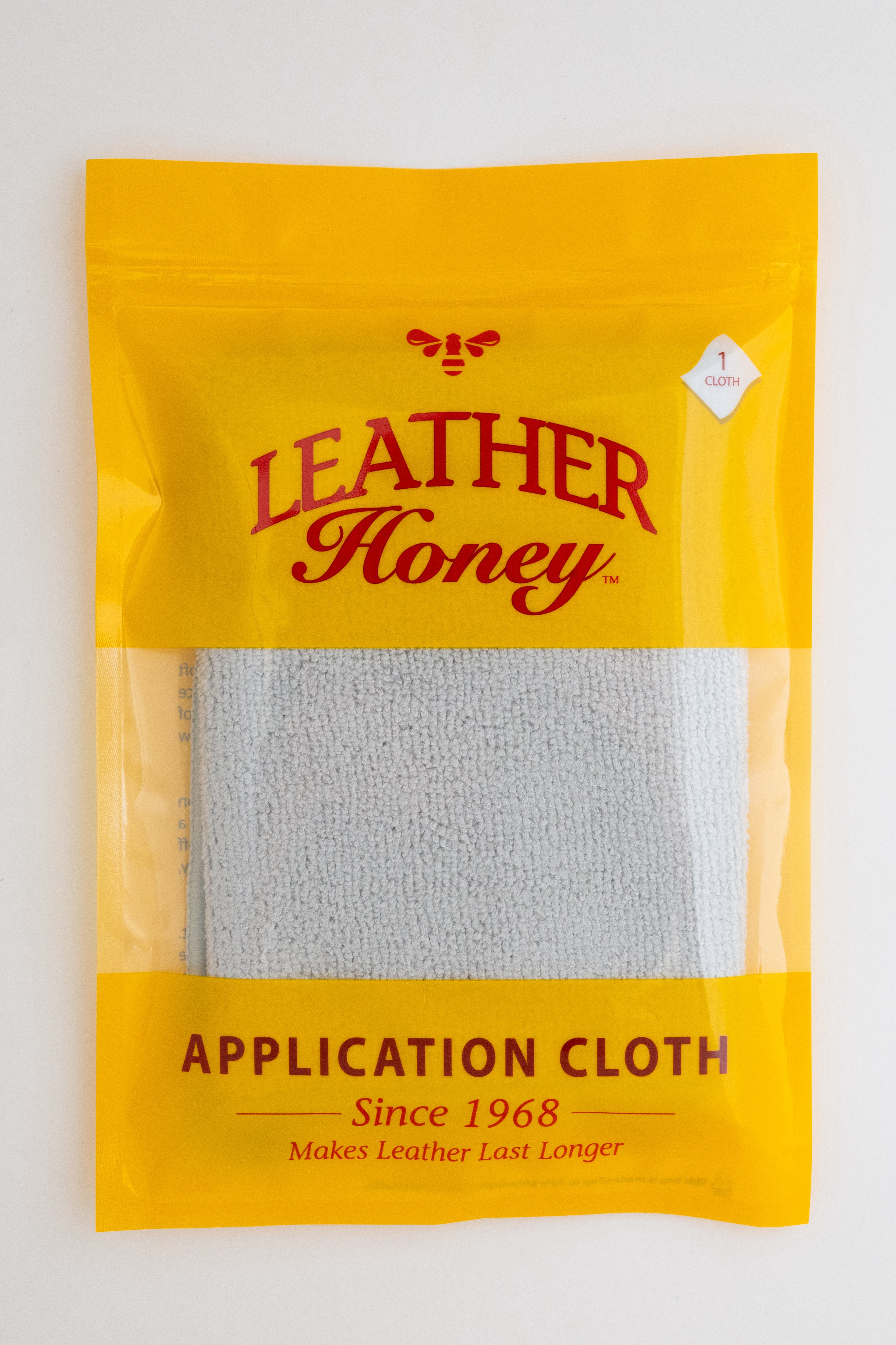 Leather Honey lint-free application cloth for leather care, showing the clean, soft cloth ready for leather cleaning and conditioning.