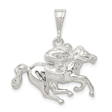 Sterling Silver Race Horse and Jockey Pendant - Equine Exchange Tack Shop