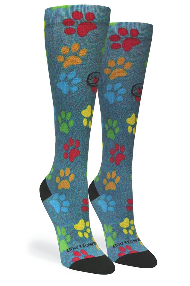 Paw Prints Station Blue Compression Socks - Equine Exchange Tack Shop