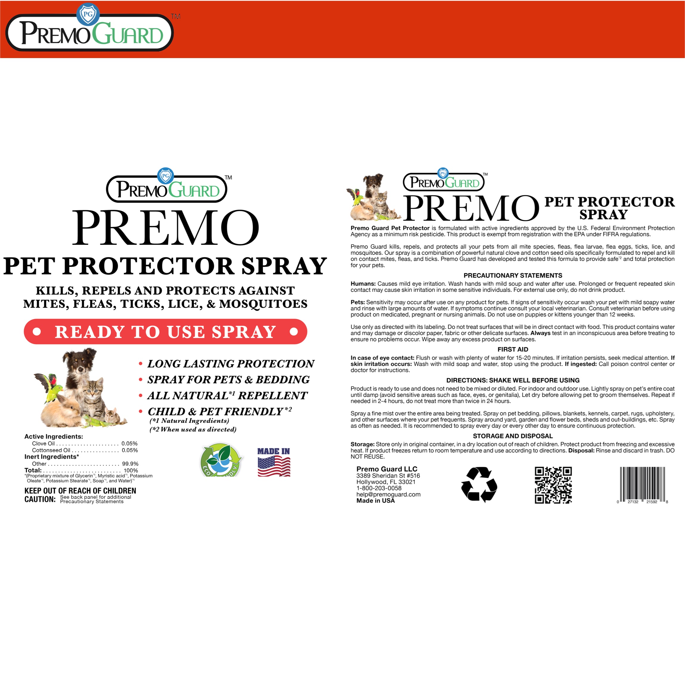 Pet Protector - Plant Based All Natural Non-Toxic - By Premo Guard  