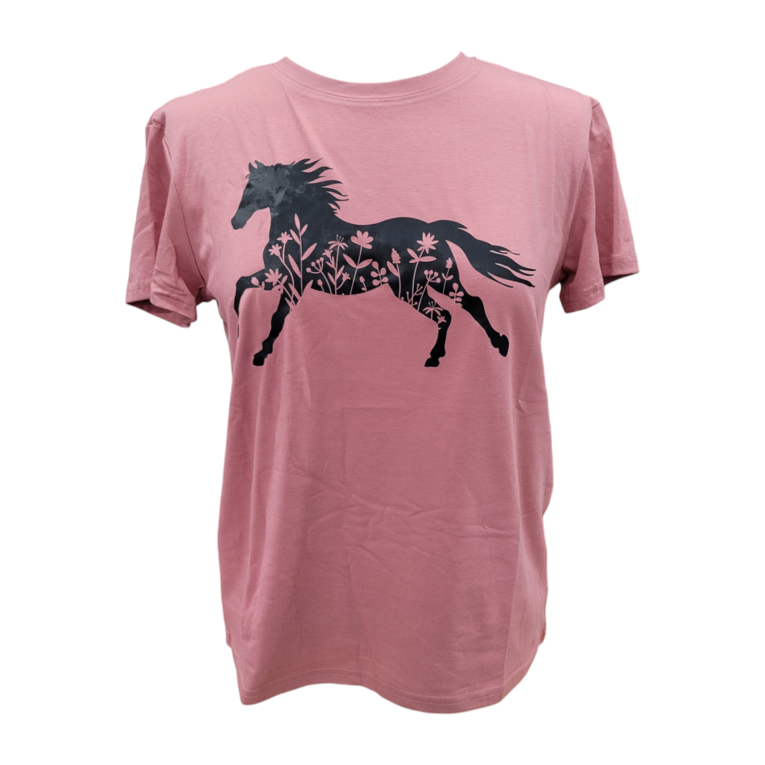 Ladies Pink Floral Horse T-Shirt