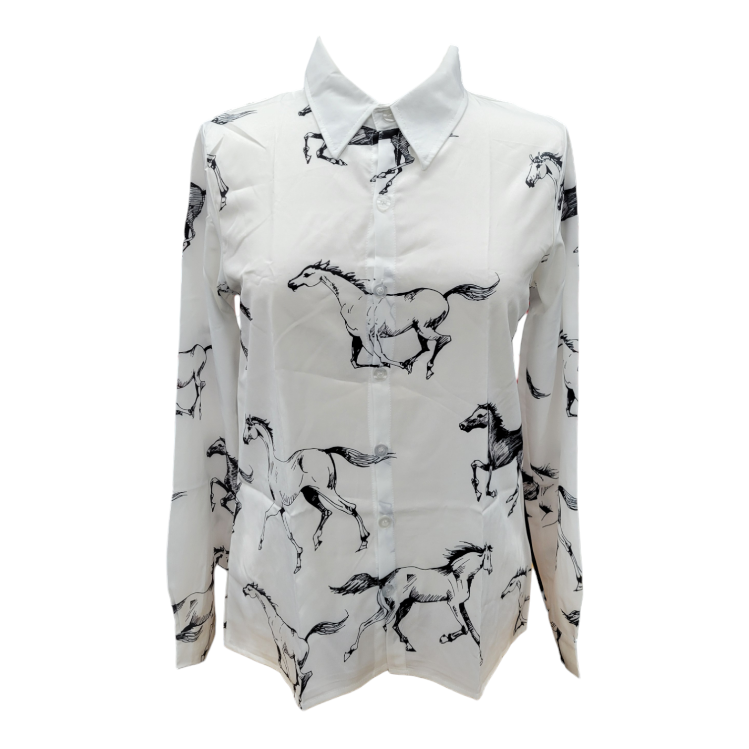 Ladies Galloping Horse Long Sleeve Button Down Shirt