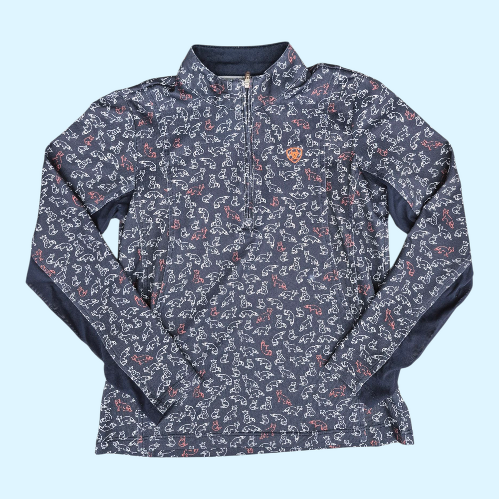 Ariat Kids Long Sleeve Sun Shirt in Navy w/ Foxes - Small