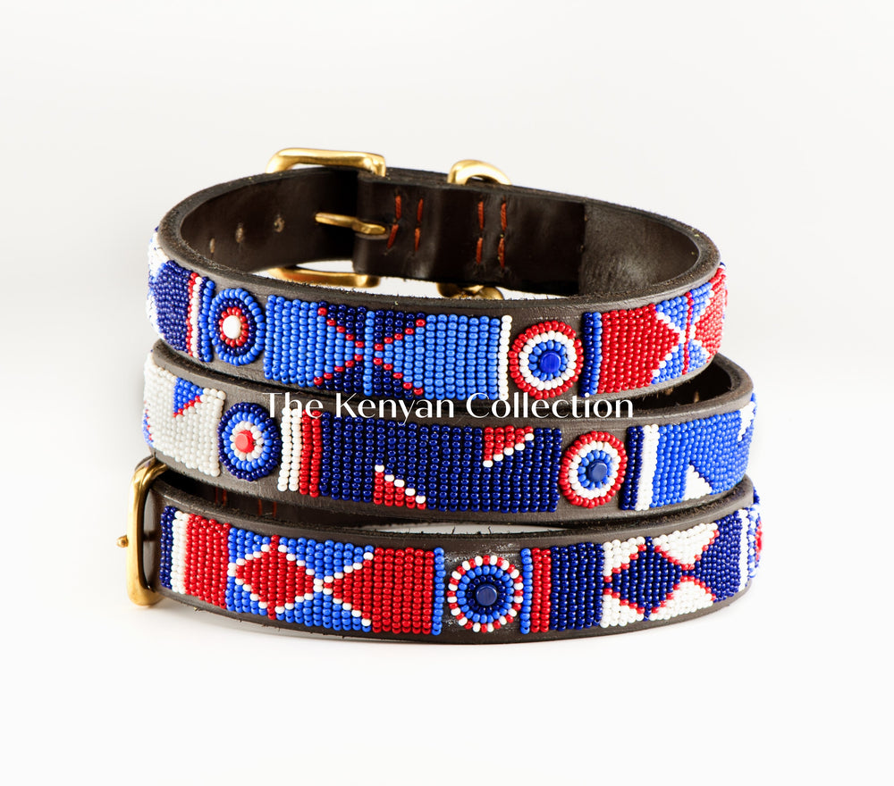 Red White Blue Beaded Dog Collar - Equine Exchange Tack Shop