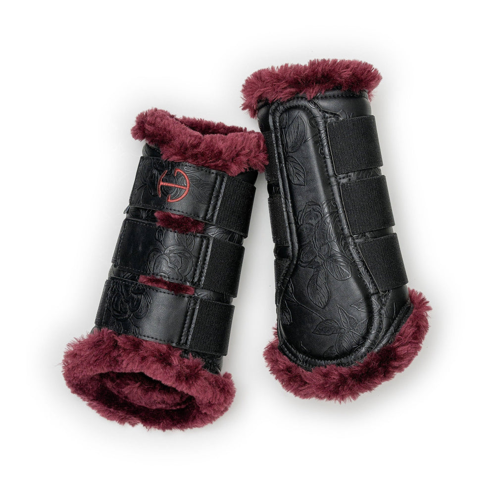 Romance Collection Brushing Boots - Black & Crimson Rose - Equine Exchange Tack Shop