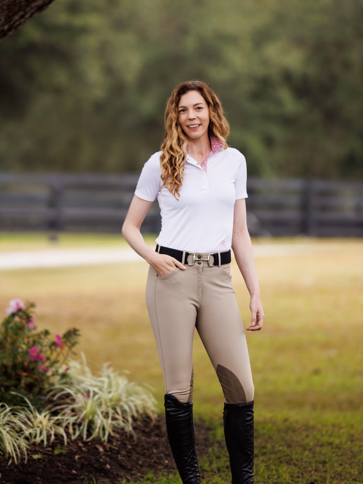 Daisy Delight Ladies Talent Yarn Wrap Collar Short Sleeve Show Shirt - Equine Exchange Tack Shop
