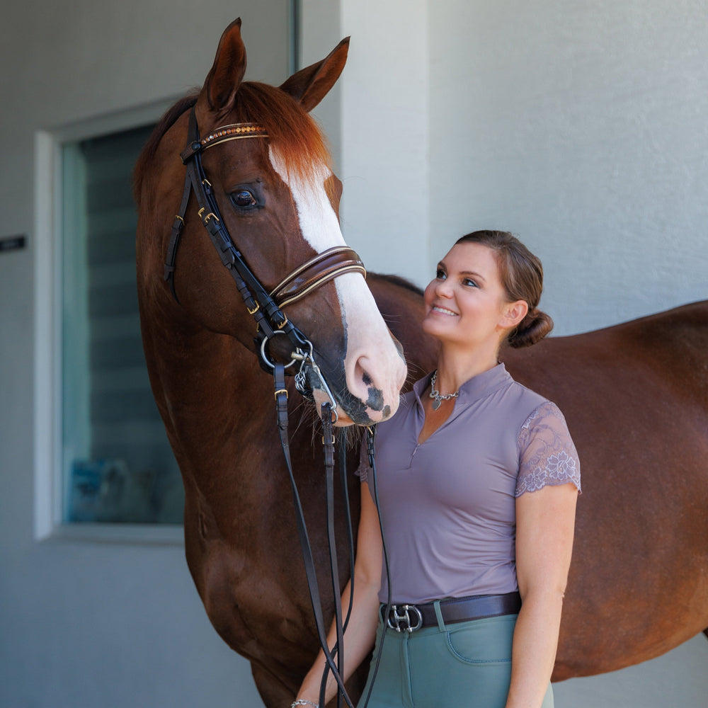 Tara - Taupe Short Sleeve Lace Competition Shirt - Equine Exchange Tack Shop
