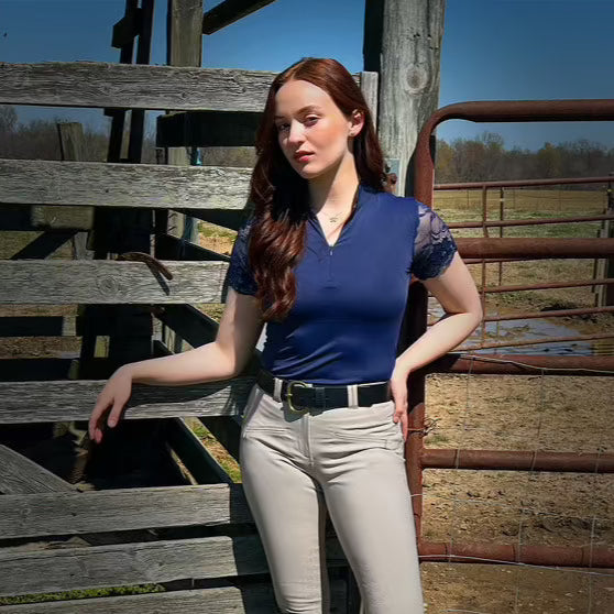 Tara - Short Sleeve Lace Competition Shirt Navy - Equine Exchange Tack Shop