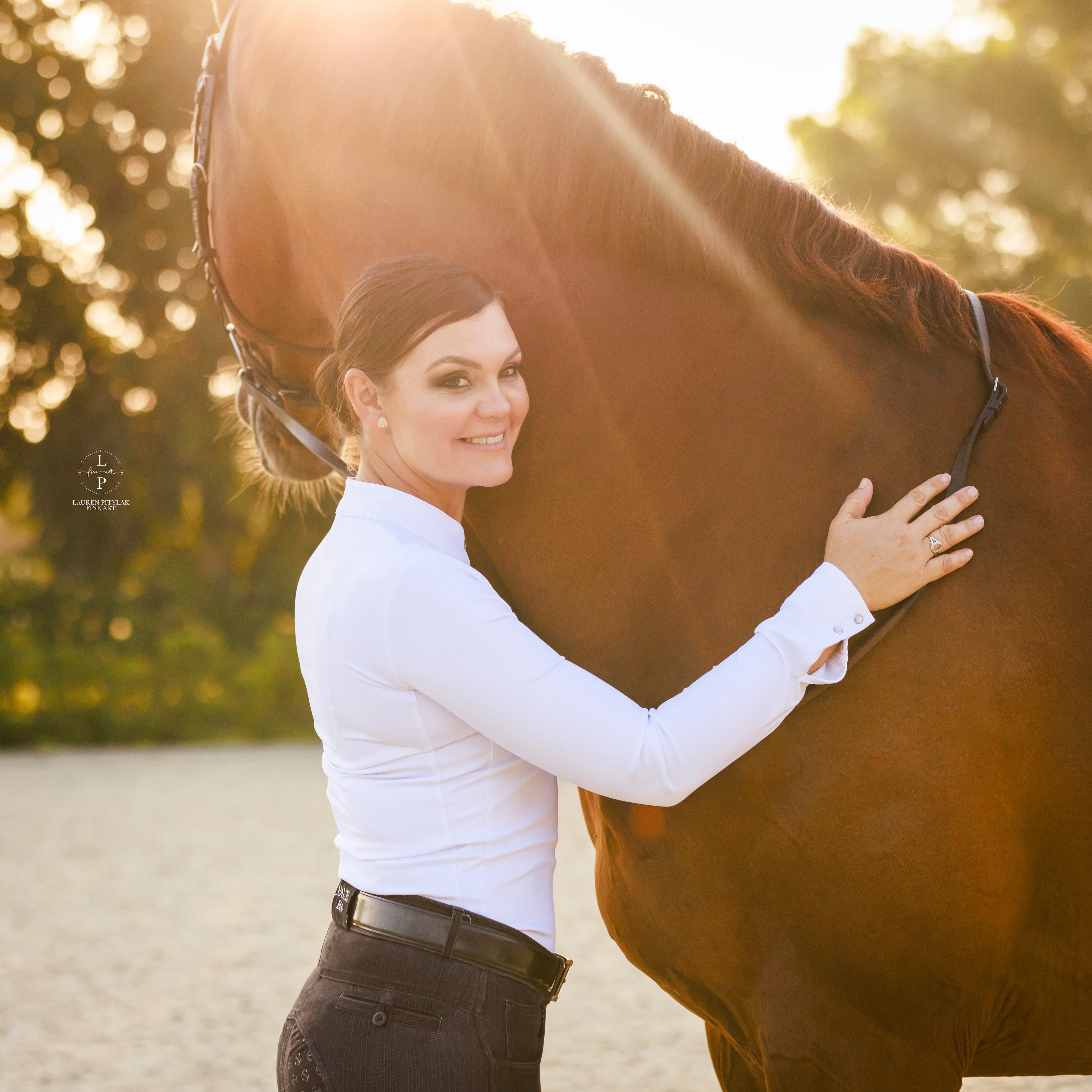 Heidi - Long Sleeve Riding Top with Crystal Fabric Trim - Equine Exchange Tack Shop