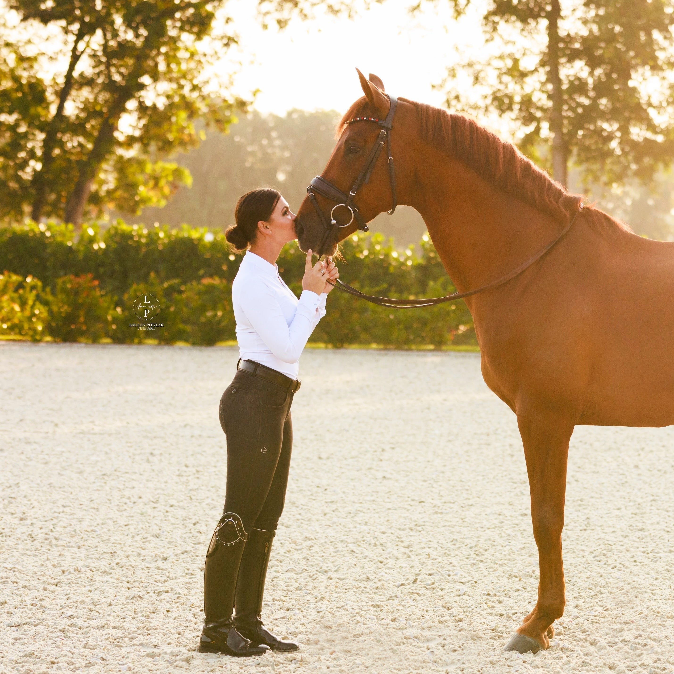 Heidi - Long Sleeve Riding Top with Crystal Fabric Trim - Equine Exchange Tack Shop