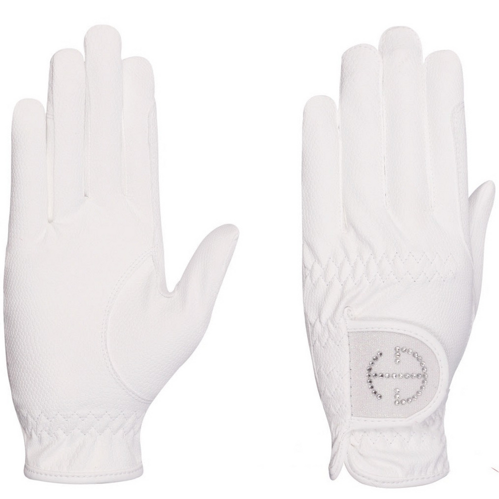 Halter Ego® Competition Gloves - White Glitter & Crystal Logo - Equine Exchange Tack Shop