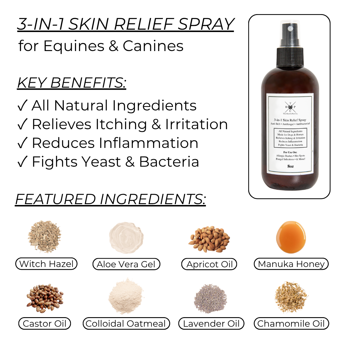 All Natural 3-in-1 Skin Relief Spray - for Dogs & Horses (8oz or 16oz)  