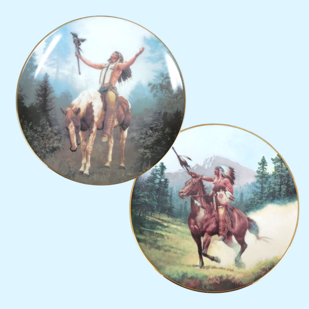 Set of 2 Decorative Native American Plates - Equine Exchange Tack Shop