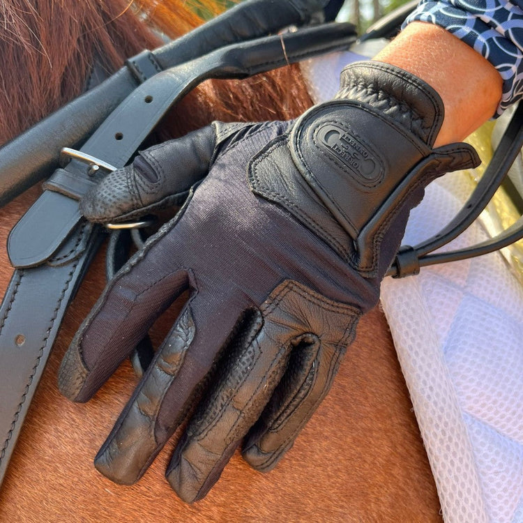 Tackified Copper Tech™️ Leather Premium Riding Glove in Black - Equine Exchange Tack Shop