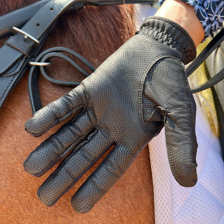 Tackified Copper Tech™️ Leather Premium Riding Glove in Black - Equine Exchange Tack Shop