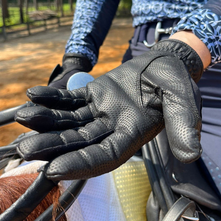 Tackified Copper Tech™️ Leather Premium Riding Glove in Black - Equine Exchange Tack Shop