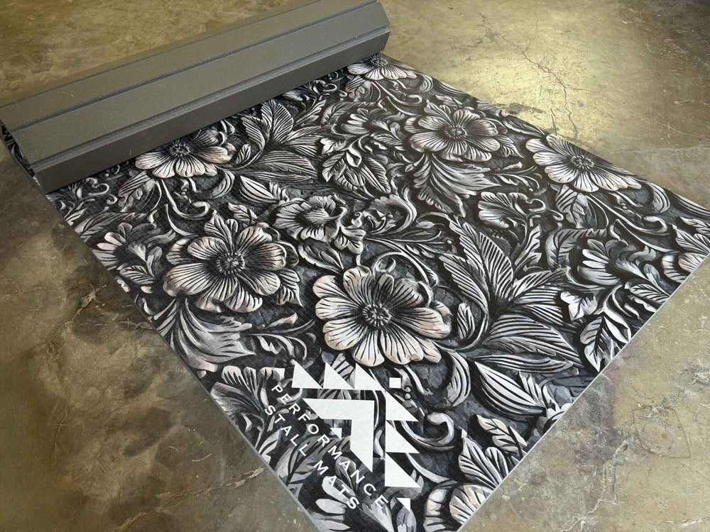 Portable Stall Mat Leather Tooled Design 5x10 - Equine Exchange Tack Shop