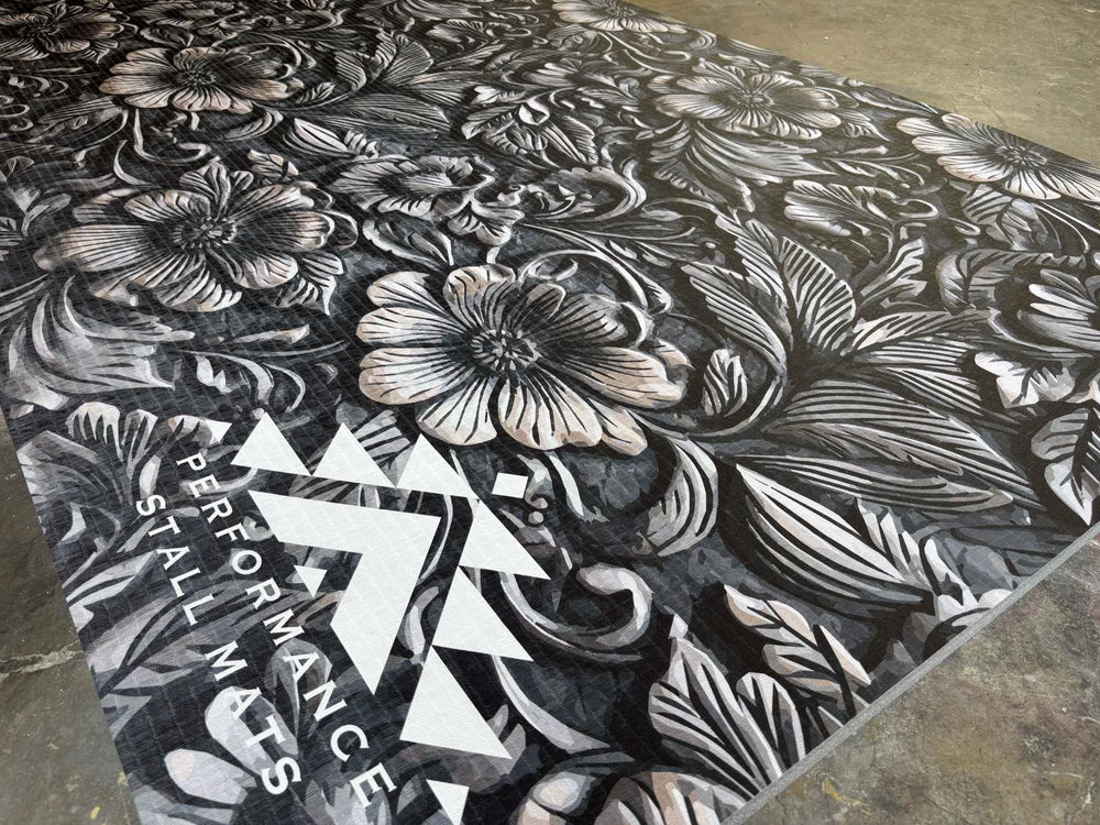 Portable Stall Mat Leather Tooled Design 5x10 - Equine Exchange Tack Shop