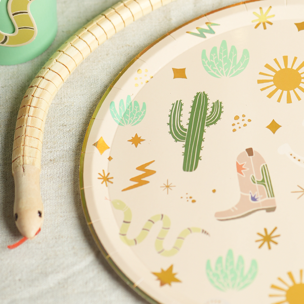 Western Cowboy Paper Plates – Boots, Cactus & Snake Catcher Design (x 12)