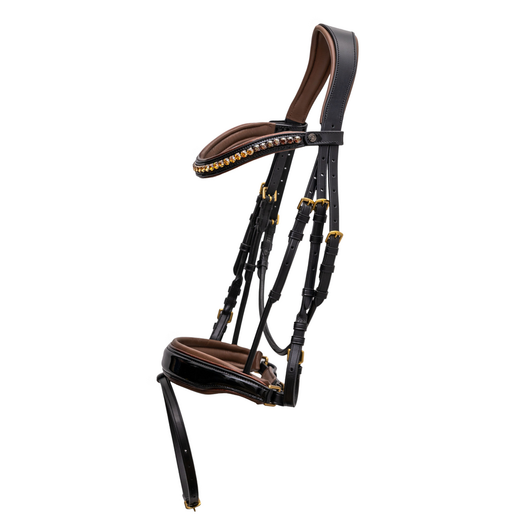 The Palermo Black Patent Leather Snaffle with Brown Padding - Equine Exchange Tack Shop