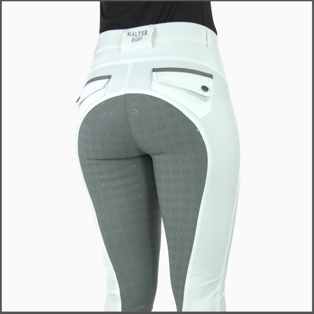 Megan Full Seat Competition Breeches - White with Grey Seat - Equine Exchange Tack Shop