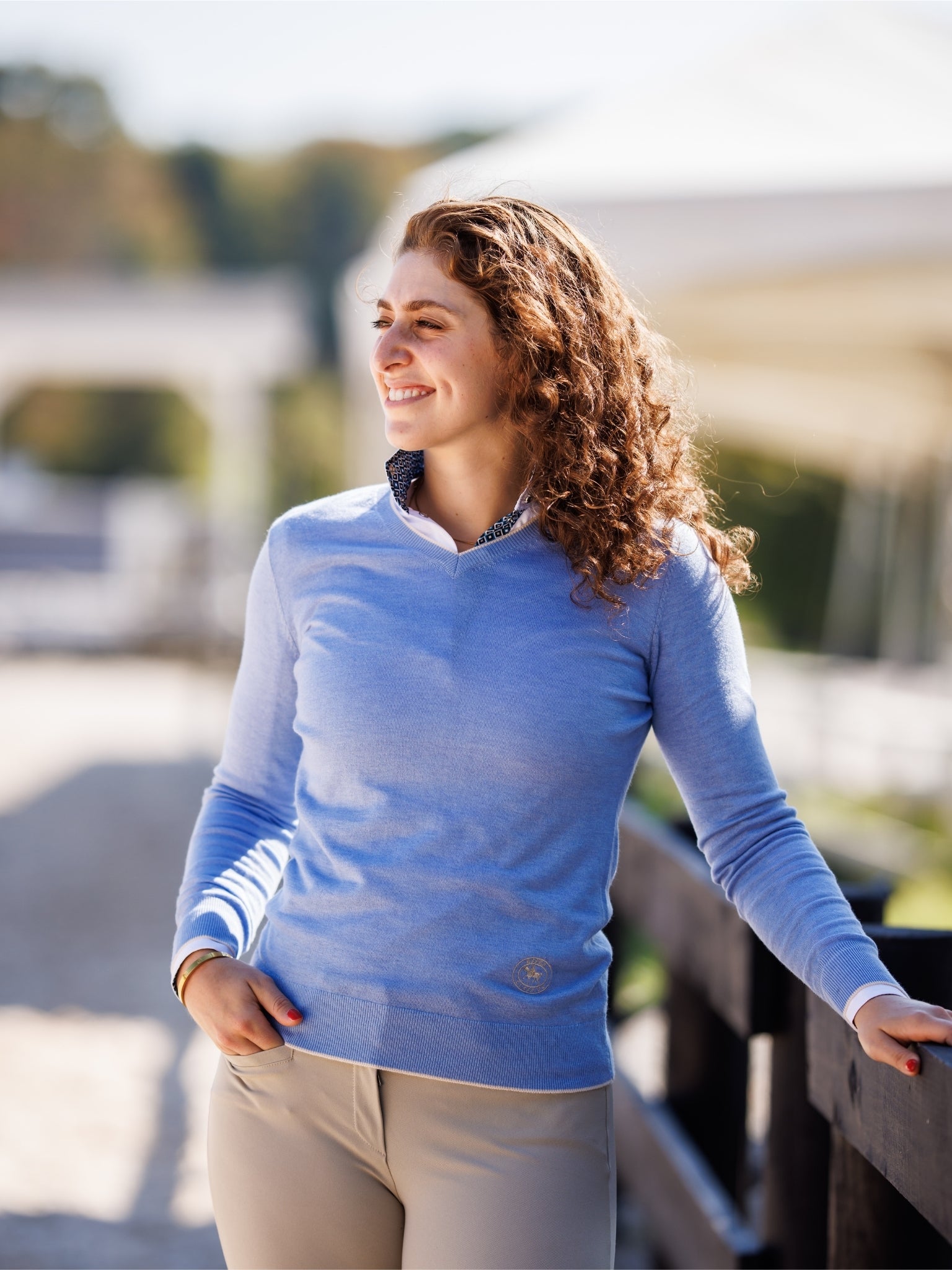 Trey V-Neck Sweater in Light Blue