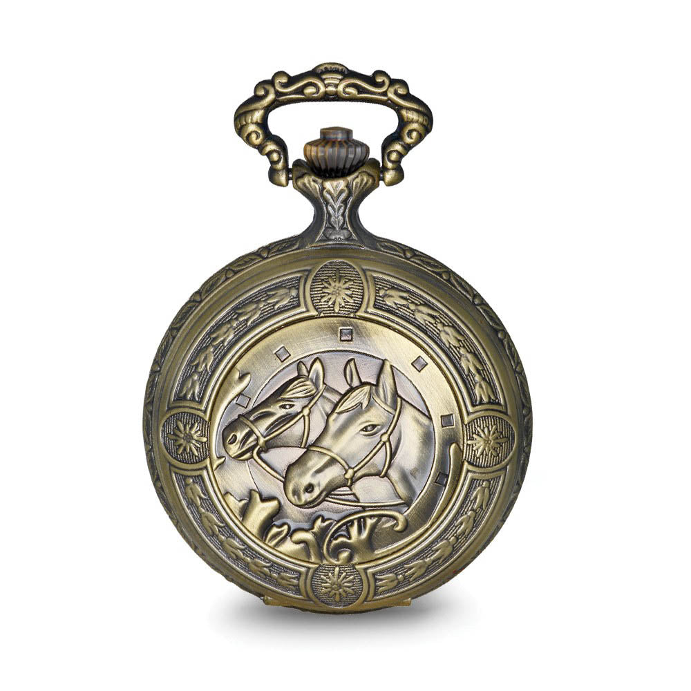 Charles Hubert Antique Gold Finish 2 Horses Pocket Watch - Equine Exchange Tack Shop